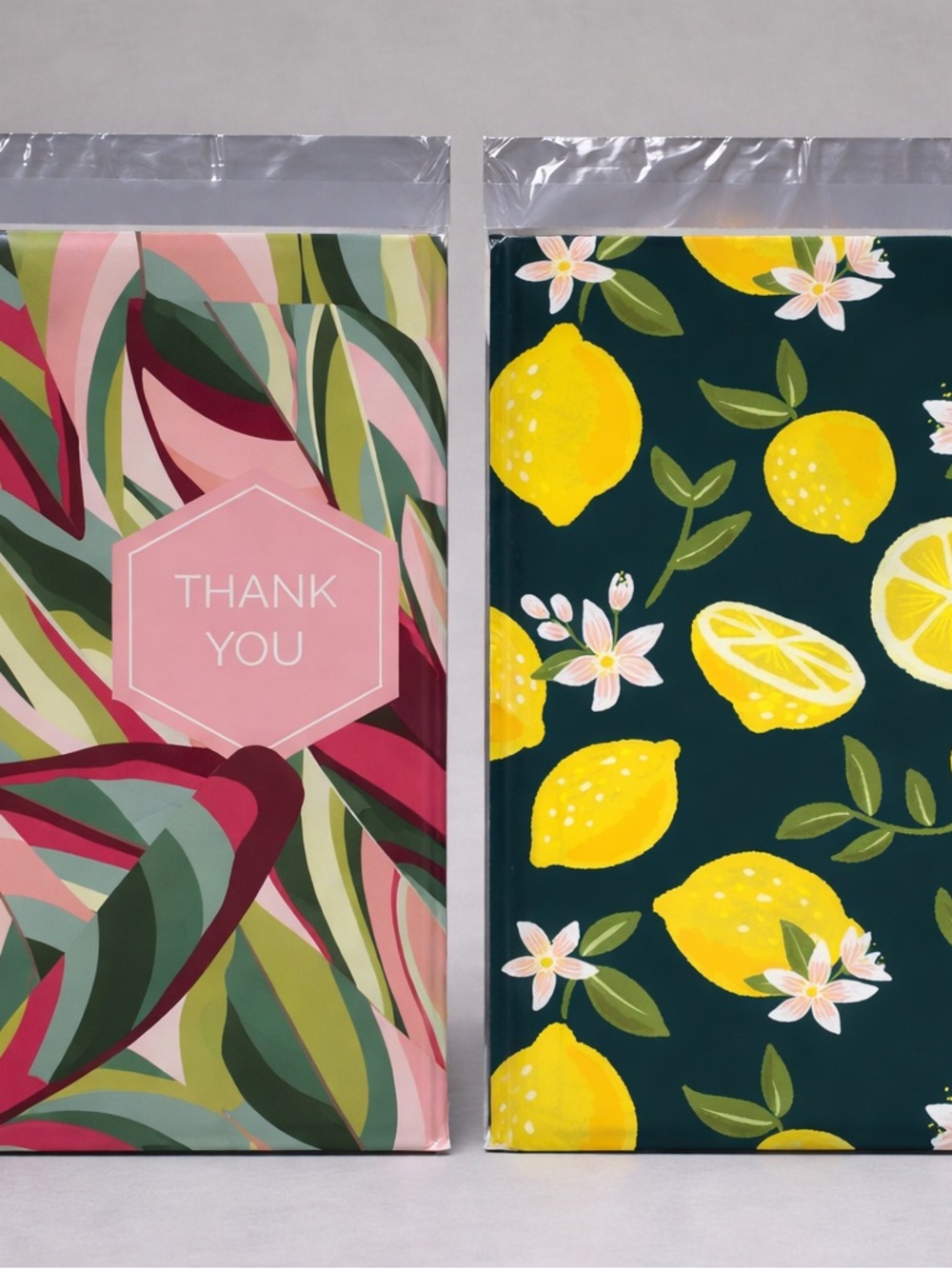 40 Poly Mailers 10x13 – 20 Lemon & 20 Thank You Geometric – Self Seal Bags